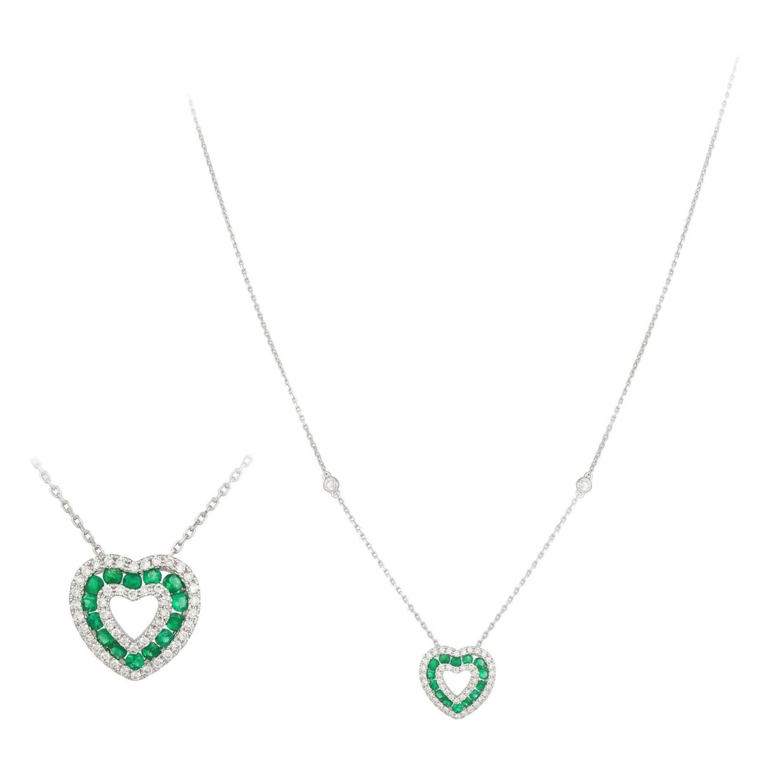 Fancy Emerald Diamond 18 Karat White Gold Necklace for Her: Title: Fancy Emerald Diamond 18 Karat White Gold Necklace for Her Description: NECKLACE 18K White Gold Diamond 0.34 Cts/48 Pcs Emerald 0.43 Cts/14 Pcs With a heritage of ancient fine Swiss jewelry