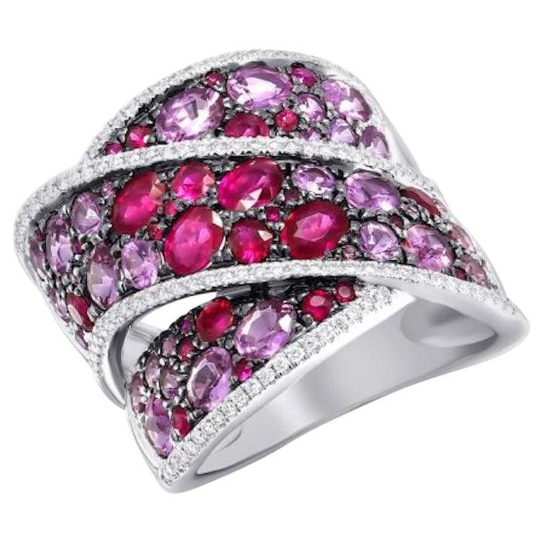 Italian Pink Sapphire Ruby Diamond White Gold Ring for Her: Title: Italian Pink Sapphire Ruby Diamond White Gold Ring for Her Description: White Gold 14K Ring (Matching Earrings Available) Diamond 106-RND57-0,31-4/6 Ruby 26-RND-0,9 Т(4)/3 Pink Sapphire