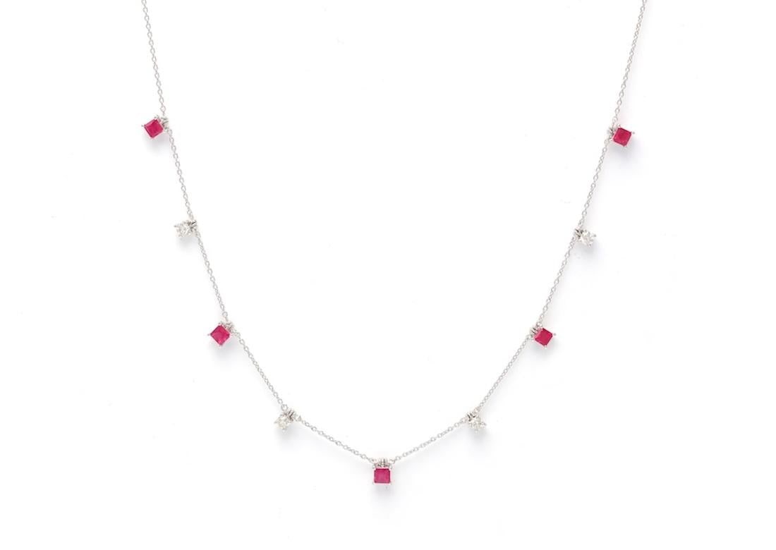 Modern Ruby Diamond 18K White Gold Necklace For Her (1 of 17)