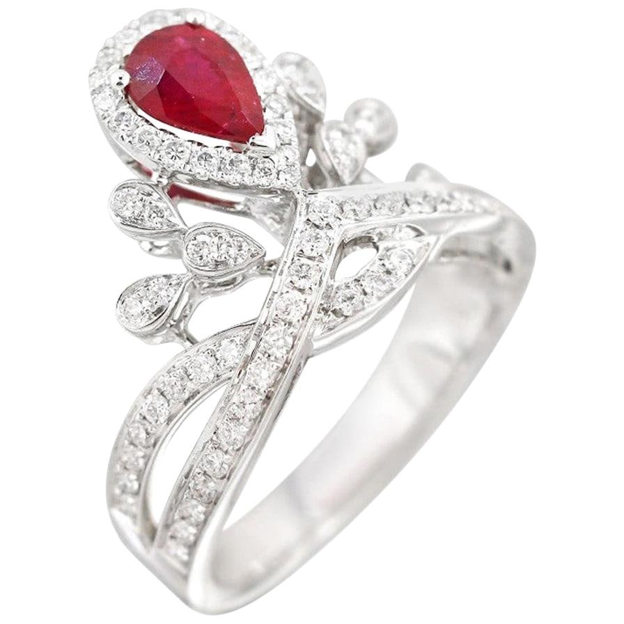 Natkina Ruby Diamond Impressive Ring for Her: Title: Natkina Ruby Diamond Impressive Ring for Her Description: Ring White Gold 14 K Diamond 76-RND 57-0,59-5/6A Ruby 1-0,77 Т(4)/5A Weight 5,6 grams Size 16.8 With a heritage of ancient fine S