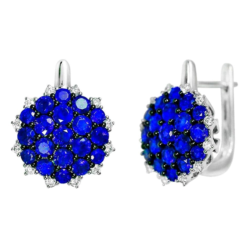Natkina Blue Sapphire Diamond Lever-Back Precious Earrings: Title: Natkina Blue Sapphire Diamond Lever-Back Precious Earrings Description: Earrings White Gold 14 K (Matching Ring Available) Diamond 24-RND 57-0,21-4/5A Blue Sapphire 14-RND-0,98 Т(3)/3A Bl