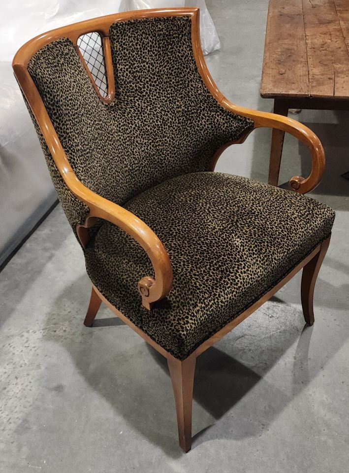 Vintage Leopard Pattern Designer Accent Side Chair w/ Elegant Metal Cutout - 3