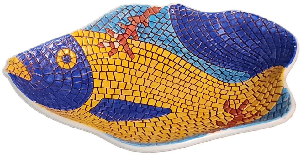 Rare Vietri Mosaic Nettuno Italian Multi-Color Ceramic Fish Platter/Bowl 12x10: Title: Rare Vietri Mosaic Nettuno Italian Multi-Color Ceramic Fish Platter/Bowl 12x10 Description: Rare Vietri Mosaic Nettuno Italian Multi-Color Ceramic Fish Platter/Bowl 12x10 Reserve: Please note
