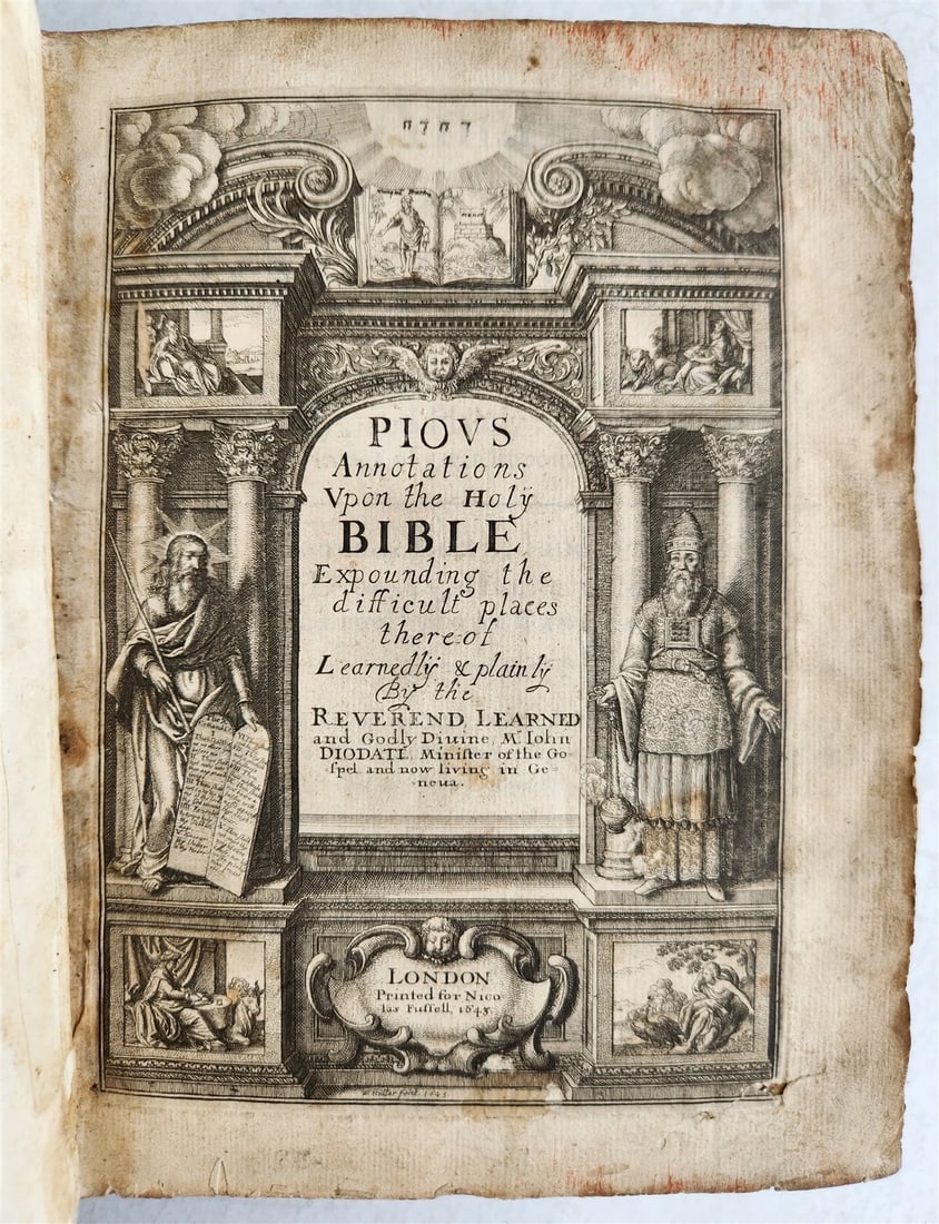 1643 Pious Annotations upon Holy Bible in ENGLISH by Giovanni Diodati antique: Title: 1643 Pious Annotations upon Holy Bible in ENGLISH by Giovanni Diodati antique Description: Diodati (Giovanni). Pious Annotations upon the Holy Bible: expounding the difficult places thereof lea