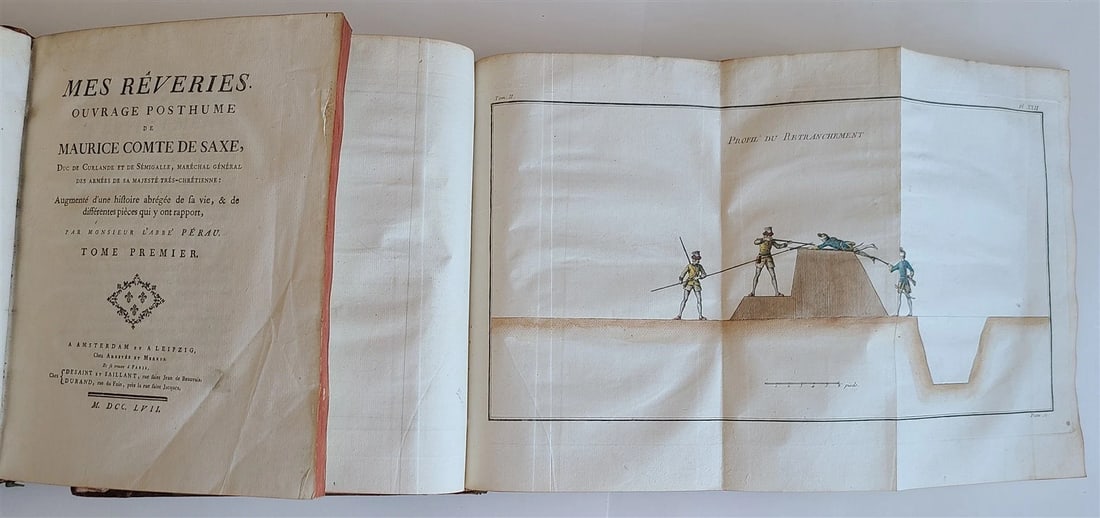 1757 MILITARY SCIENCE FULLY ILLUSTRATED 2 VOLUMES antique - 3