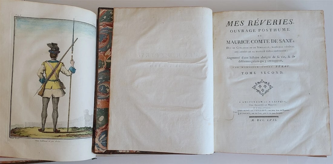 1757 MILITARY SCIENCE FULLY ILLUSTRATED 2 VOLUMES antique - 6