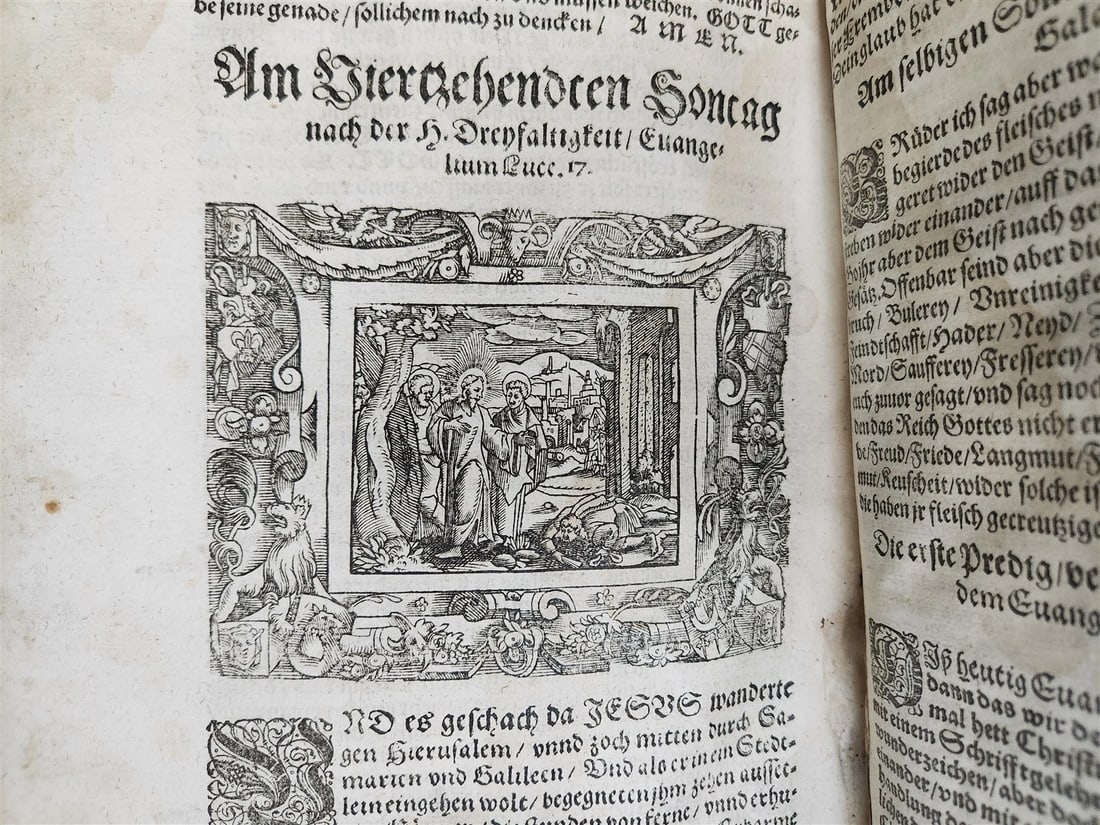 1569 SERMONS by WILD ILLUSTRATED PIGSKIN FOLIO antique BANNED by CHURCH - 11