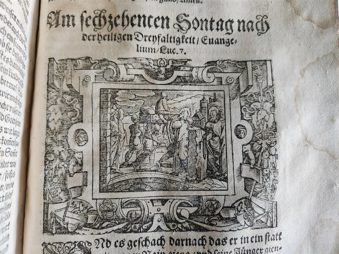 1569 SERMONS by WILD ILLUSTRATED PIGSKIN FOLIO antique BANNED by CHURCH - 14
