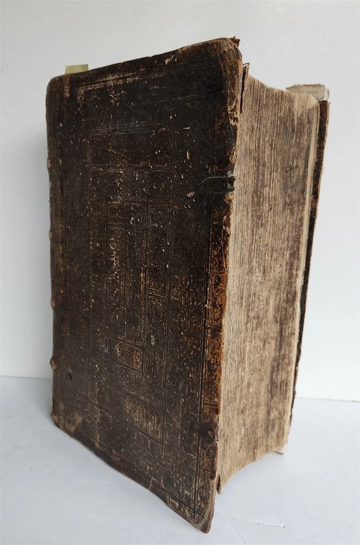 1569 SERMONS by WILD ILLUSTRATED PIGSKIN FOLIO antique BANNED by CHURCH - 2