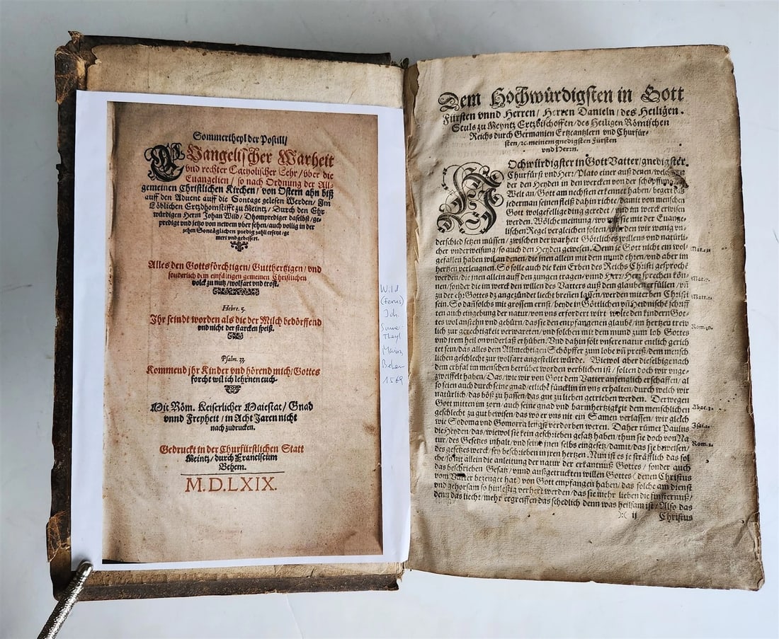 1569 SERMONS by WILD ILLUSTRATED PIGSKIN FOLIO antique BANNED by CHURCH - 3