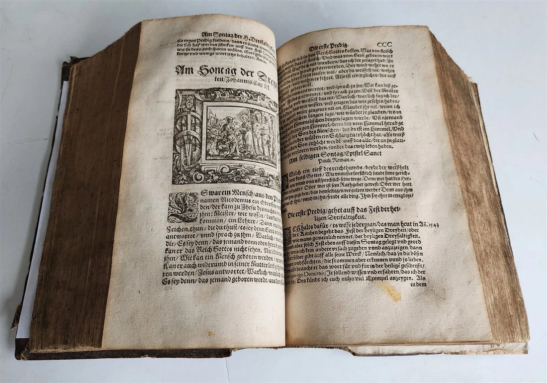 1569 SERMONS by WILD ILLUSTRATED PIGSKIN FOLIO antique BANNED by CHURCH - 5