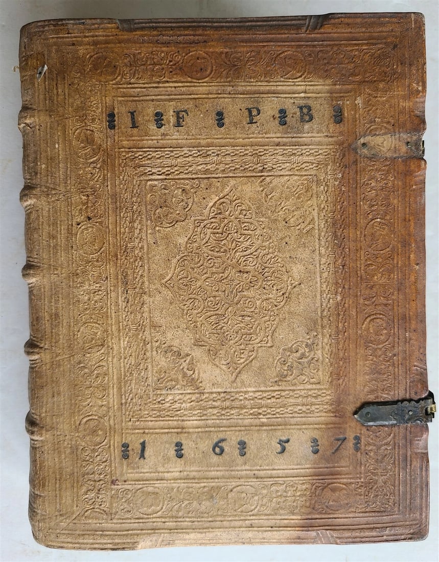 1650 BLIND-STAMPED PIGSKIN BOUND ANTHOLOGY by Jesuit Georg Stengel antique (1 of 13)