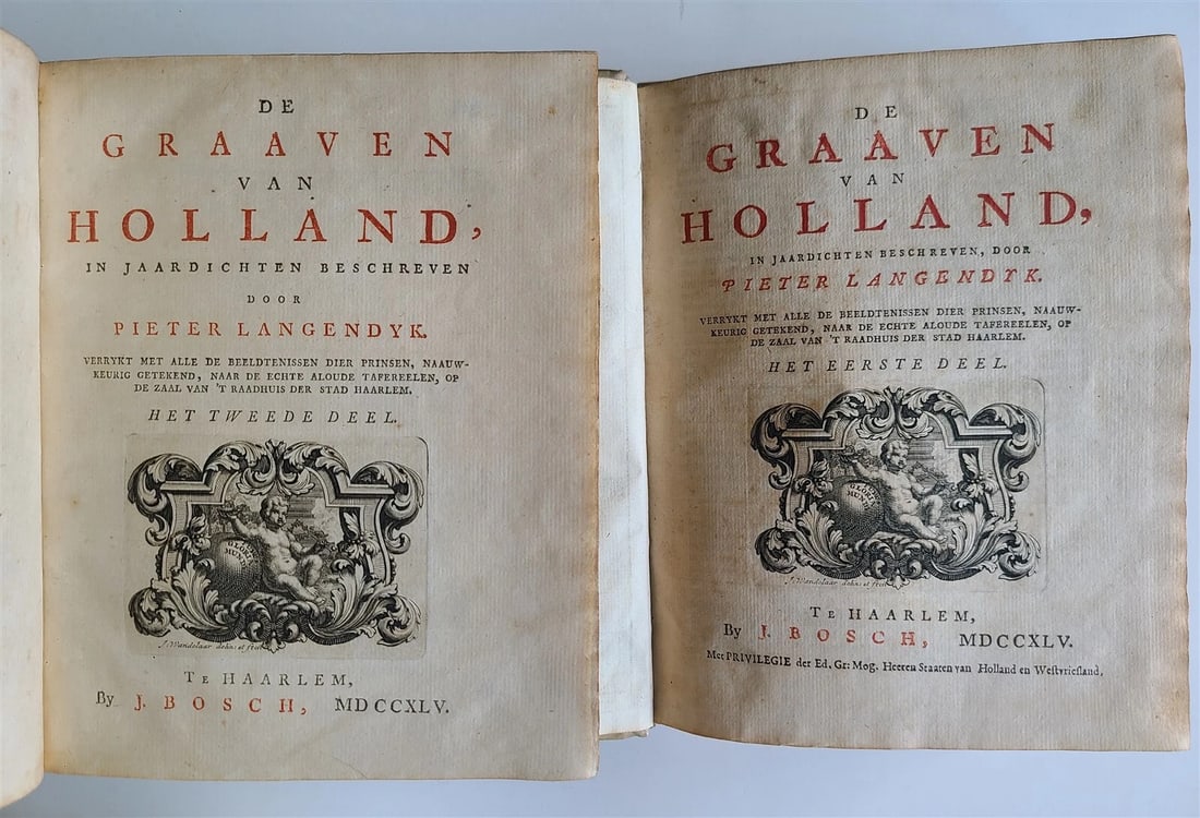 1745 NETHERLANDS HISTORY 2 volumes antique FULLY ILLUSTRATED VELLUM BOUND - 3