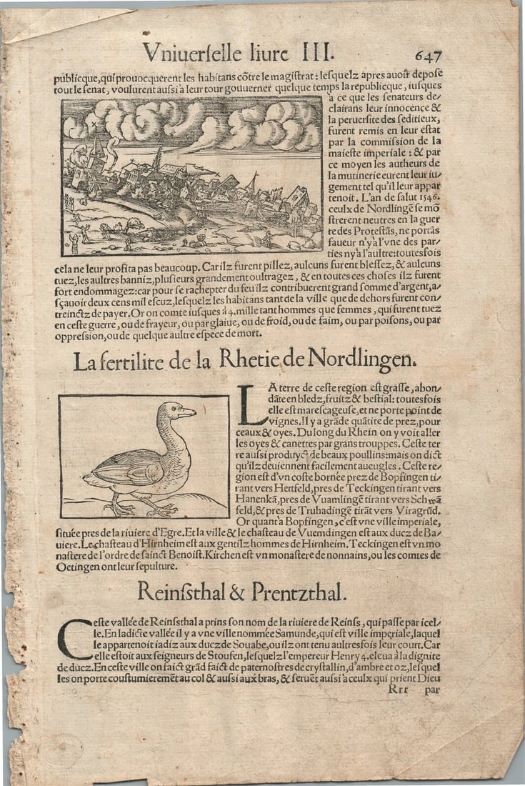 1575 NORDLINGEN GERMANY from BELLEFOREST EDITION of MUNSTER COSMOGRAPHY: Title: 1575 NORDLINGEN GERMANY from BELLEFOREST EDITION of MUNSTER COSMOGRAPHY Description: Francois de Belleforest (1530 – 1583) Description of NORDLINGEN, GERMANY from 1575 Belleforest