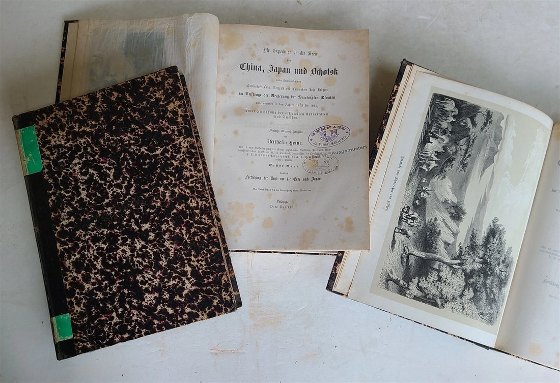 1858-59 EXPEDITION to LAKES of CHINA JAPAN & OKHOTSK 3 VOLS antique ILLUSTRATED: Title: 1858-59 EXPEDITION to LAKES of CHINA JAPAN & OKHOTSK 3 VOLS antique ILLUSTRATED Description: Heine, W. Die Expedition in die Seen von China, Japan und Ochotsk unter Commando von Commodore C.