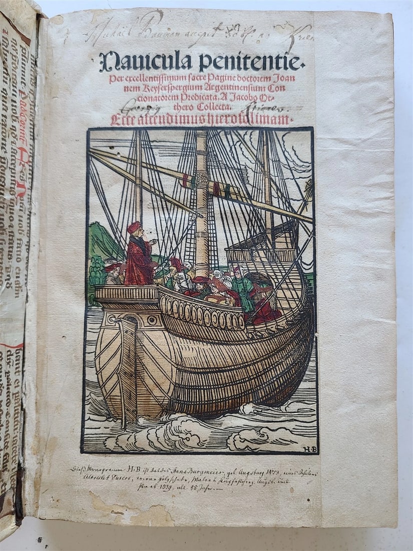 1511 POST-INCUNABULA Navicula penitentie antique ORIGINAL BINDING FIRST EDITION (1 of 15)