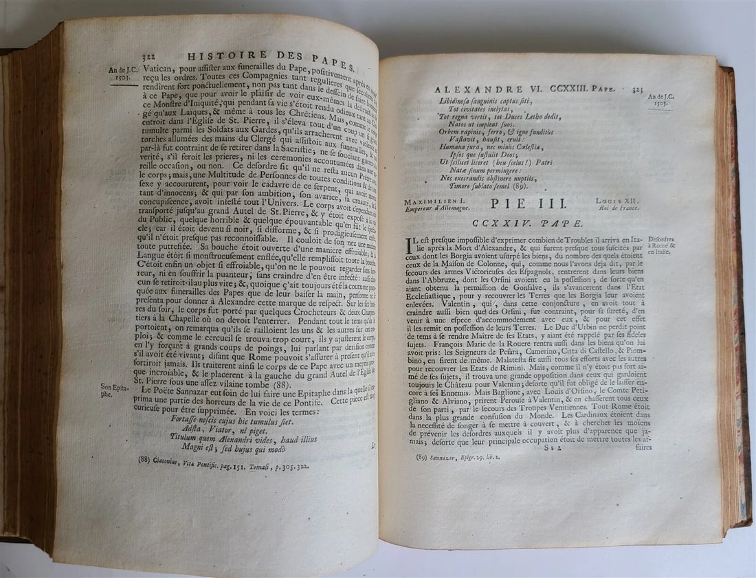 1732 -1734 HISTORY of POPES 5 VOLUMES antique in FRENCH prohibited by church - 6