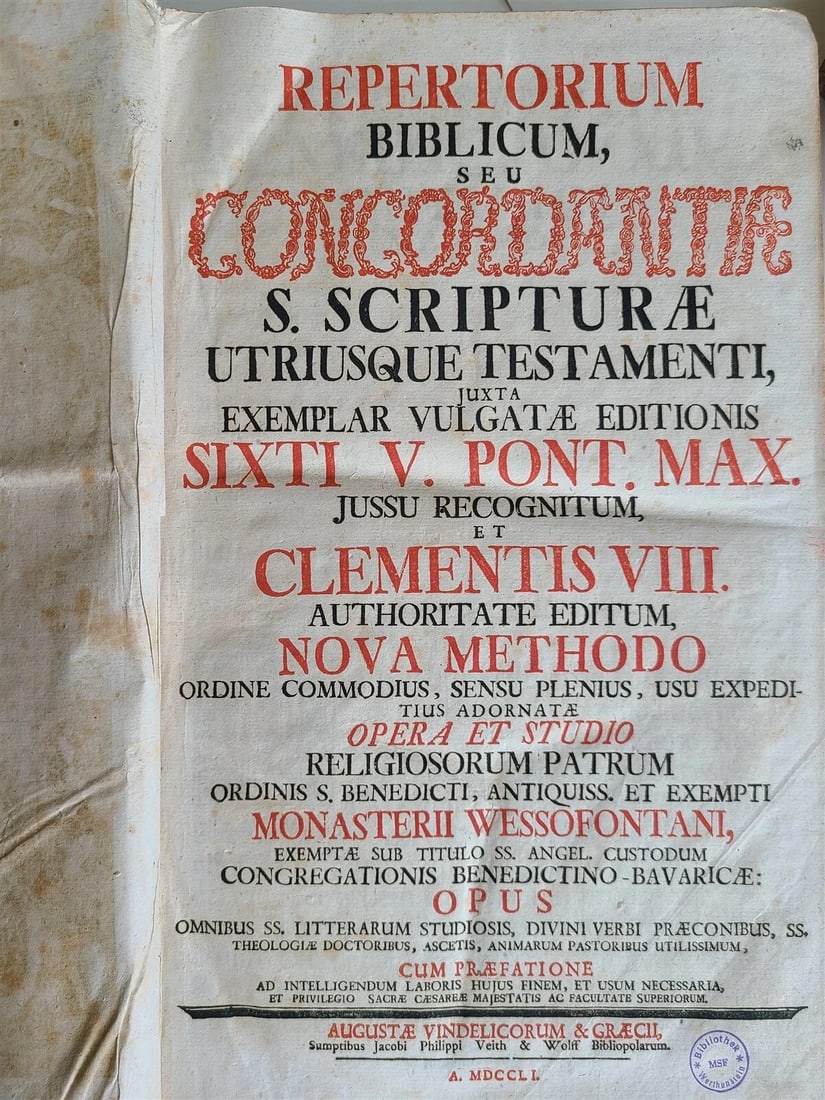 1733 BIBLE CONCORDANCE 2 volumes in LATIN antique MASSIVE FOLIO - 4