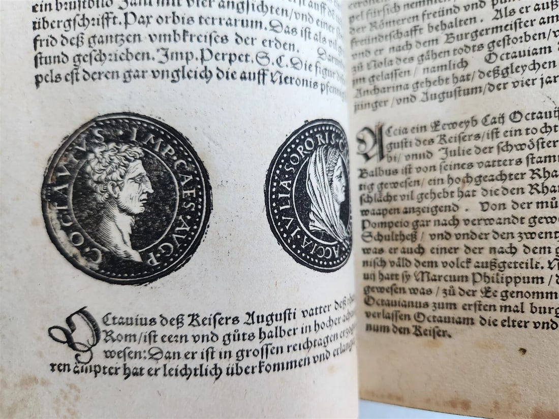 1558 NUMISMATICS antique ILLUSTRATED w/ 722 WOODCUTS Roman & German coins - 12