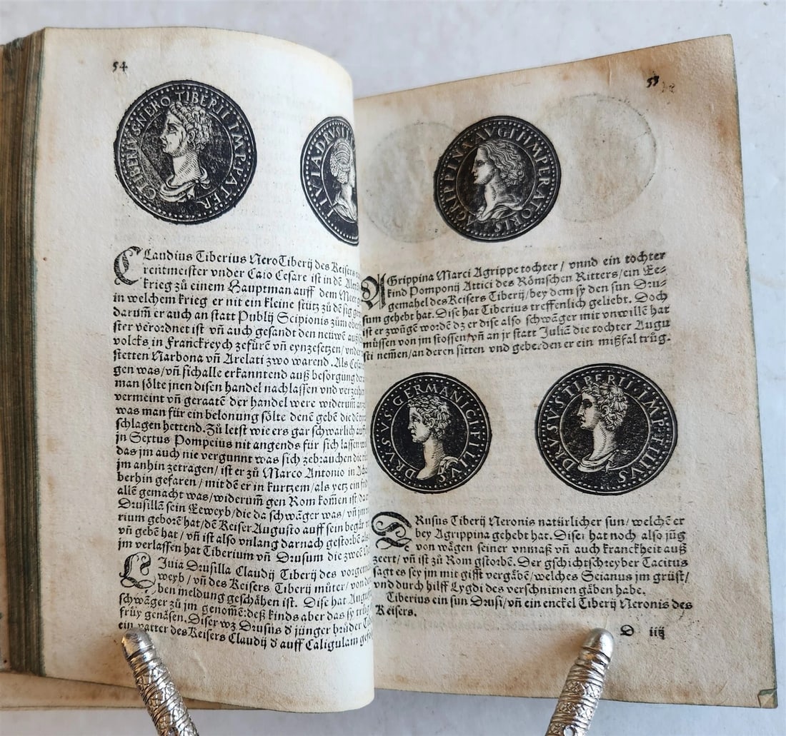 1558 NUMISMATICS antique ILLUSTRATED w/ 722 WOODCUTS Roman & German coins - 3