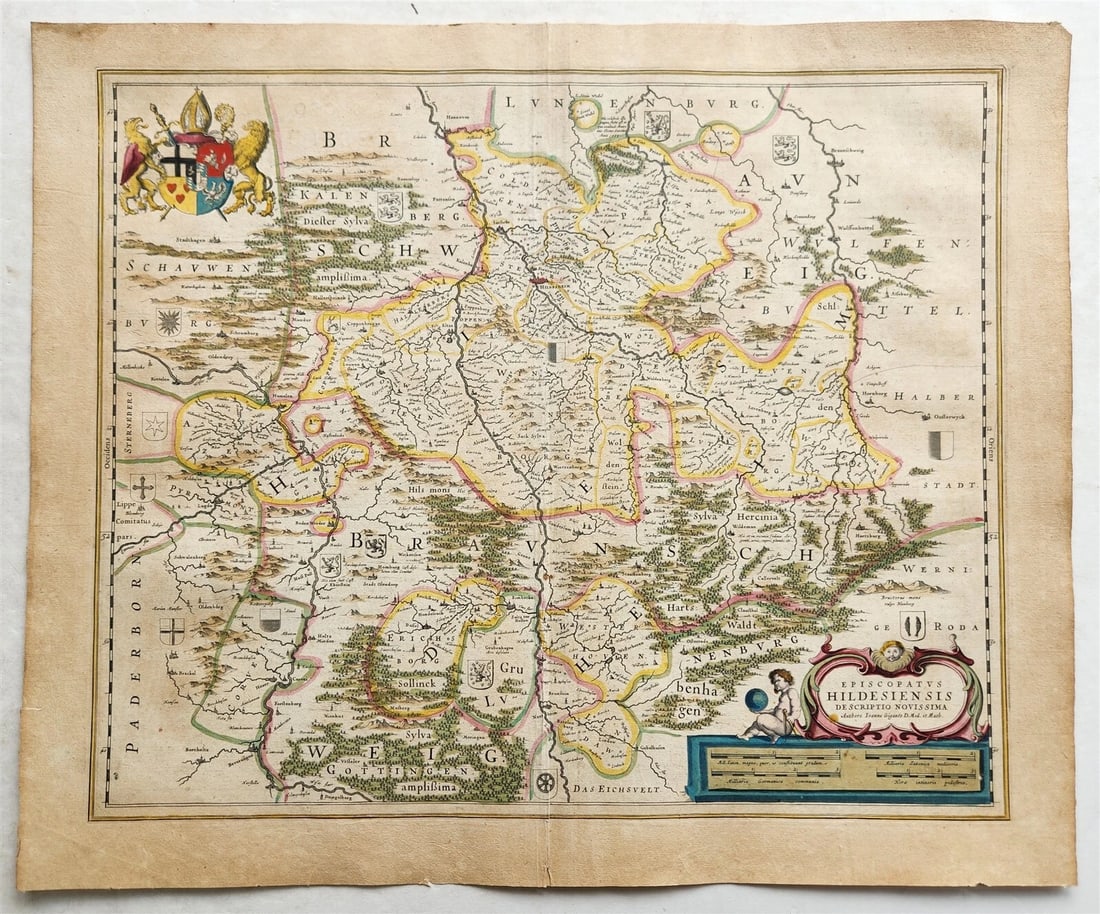 1640 MAP of GERMANY HILDESHEIM by WILLEM BLAEU antique AUTHENTIC hand colored (1 of 4)
