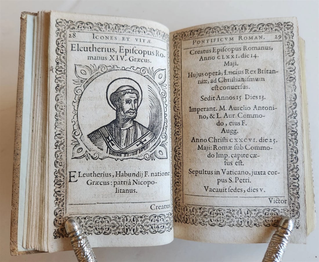 1602 ICONES & VITAE PAPARUM antique 300 WOODCUT ILLUSTRATIONS of POPES - 8