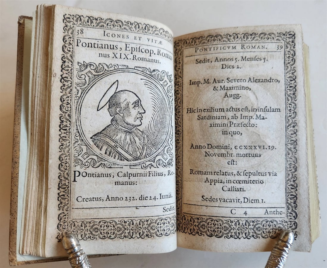 1602 ICONES & VITAE PAPARUM antique 300 WOODCUT ILLUSTRATIONS of POPES - 9