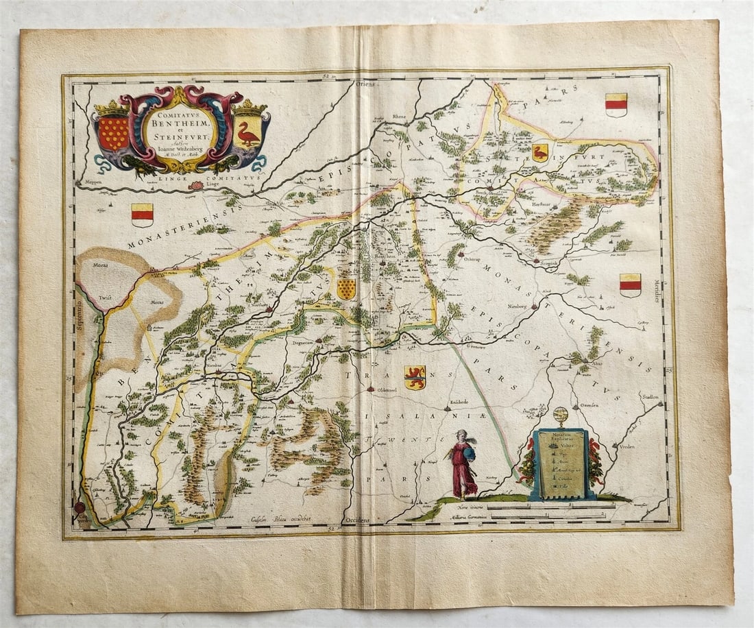 1640 MAP of GERMANY BENTHEIM & STEINFURT by WILLEM BLAEU antique AUTHENTIC (1 of 4)