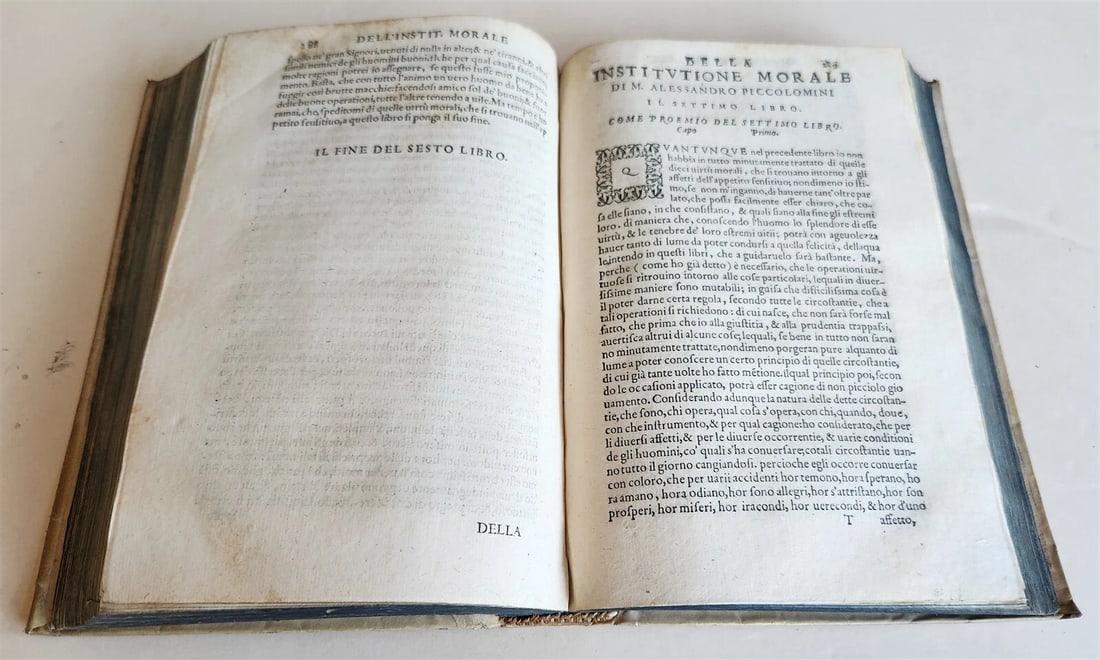 1583 DELLA INSTITUTION MORALE di M.ALESSANDRO PICCOLOMINI antique VELLUM BINDING - 10
