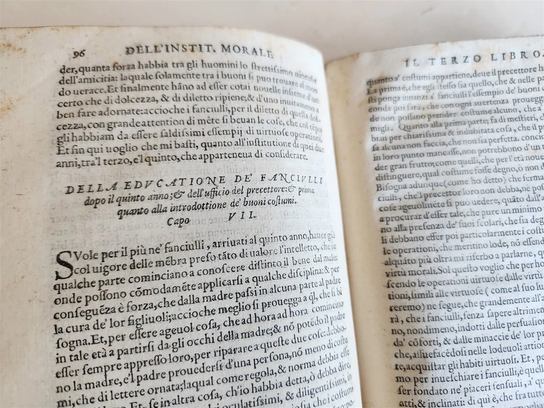 1583 DELLA INSTITUTION MORALE di M.ALESSANDRO PICCOLOMINI antique VELLUM BINDING - 9