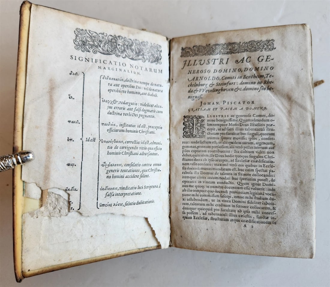 1603 BIBLE COMMENTARY by J. PISCATOR antique VELLUM BINDING - 5