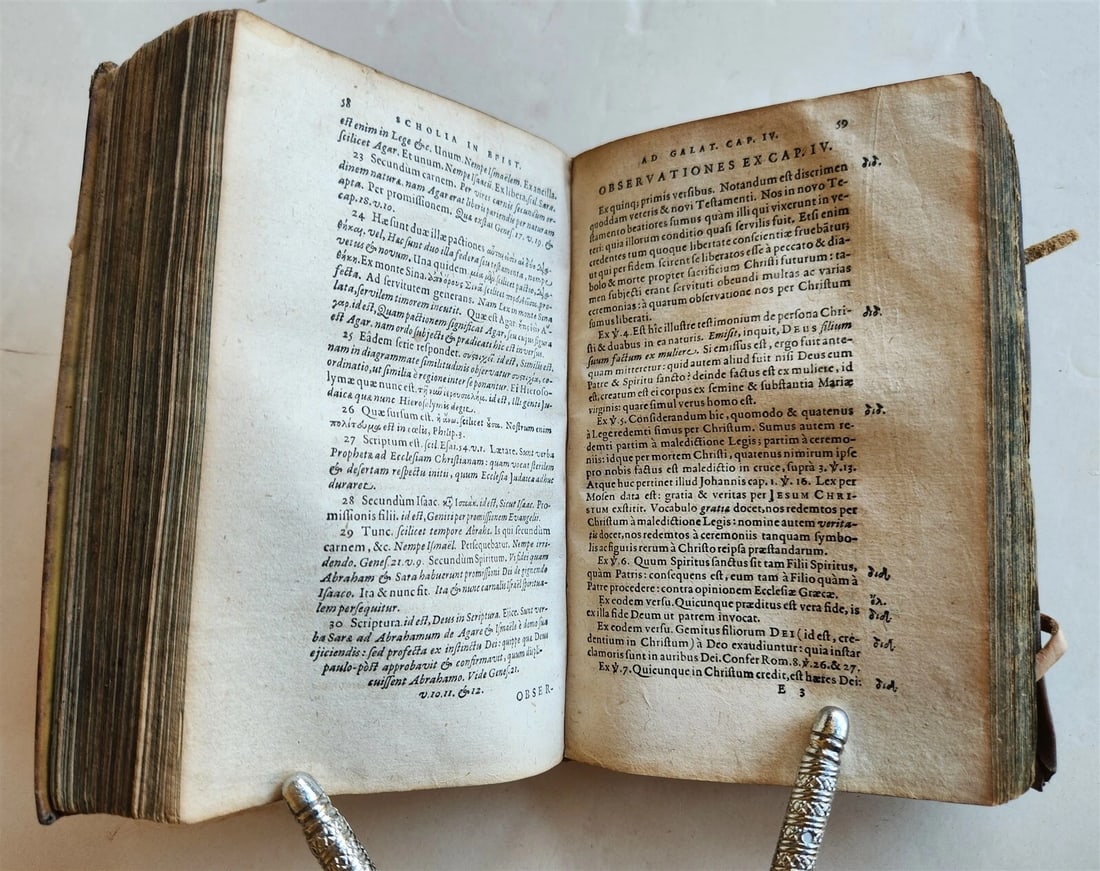 1603 BIBLE COMMENTARY by J. PISCATOR antique VELLUM BINDING - 7
