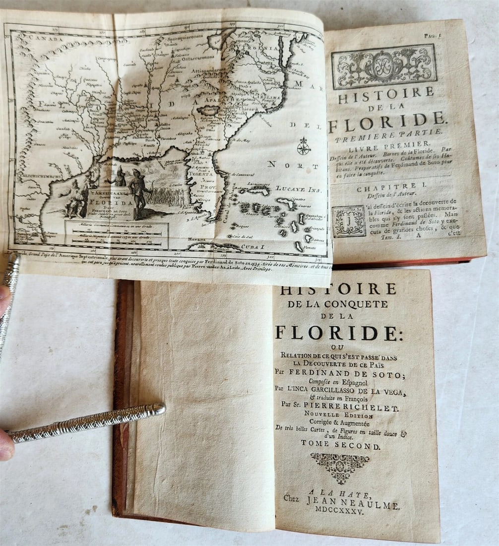1735 HISTORY of CONQUEST of FLORIDA 2 VOLUMES antique ILLUSTRATED Americana (1 of 13)