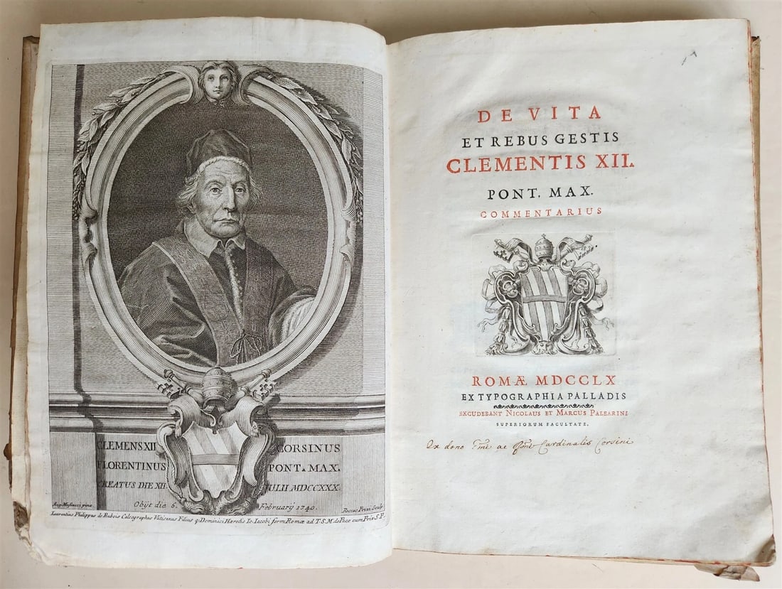 1760 DE VITA ET REBUS GESTIS CLEMENTIS XII antique in ITALIAN: Title: 1760 DE VITA ET REBUS GESTIS CLEMENTIS XII antique in ITALIAN Description: DE VITA ET REBUS GESTIS CLEMENTIS XII Rome; 1760 Size 8 1/4 by 11 3/4" 212 pp. , engraved frontispiece Original full