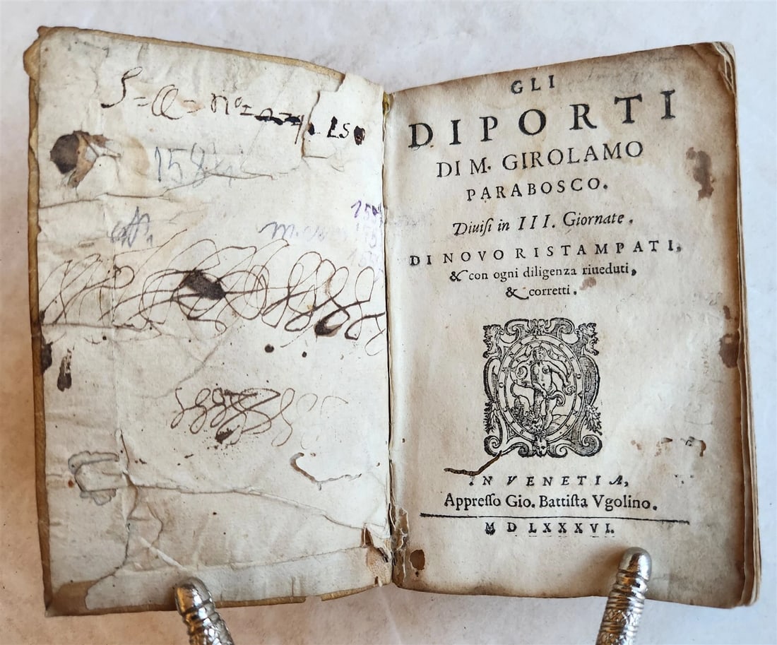 1586 GLI DIPORTI by Girolamo Parabosco antique 16th CENTURY VELLUM BOUND ITALIAN - 4