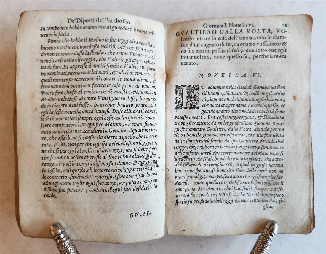1586 GLI DIPORTI by Girolamo Parabosco antique 16th CENTURY VELLUM BOUND ITALIAN - 6