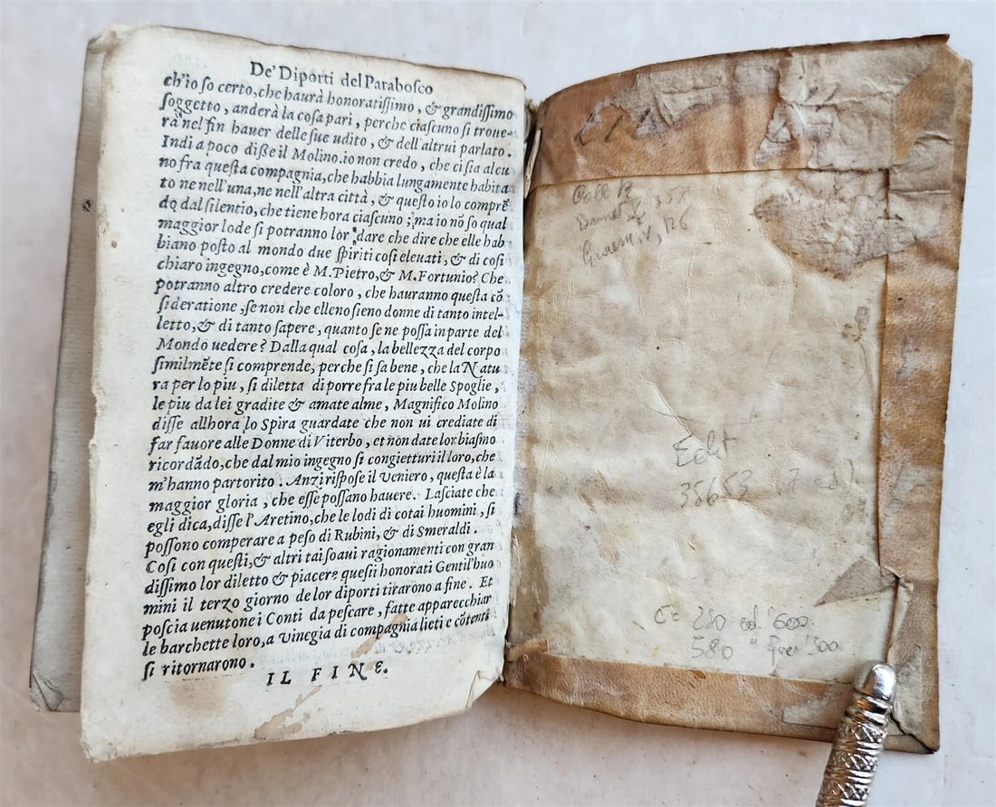 1586 GLI DIPORTI by Girolamo Parabosco antique 16th CENTURY VELLUM BOUND ITALIAN - 8