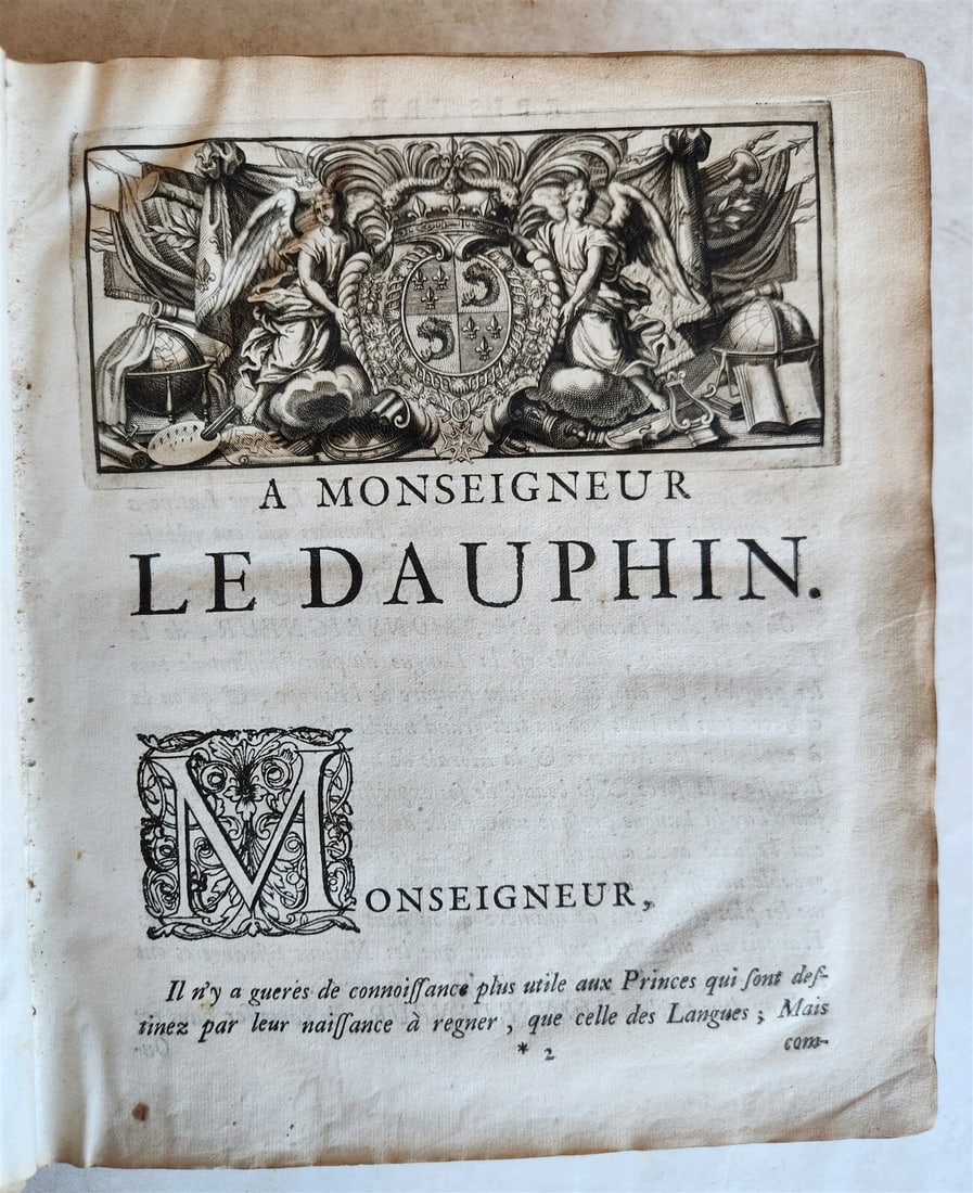 1710 LATIN FRENCH DICTIONARY antique w/ BLIND STAMPED VELLUM BINDING - 6