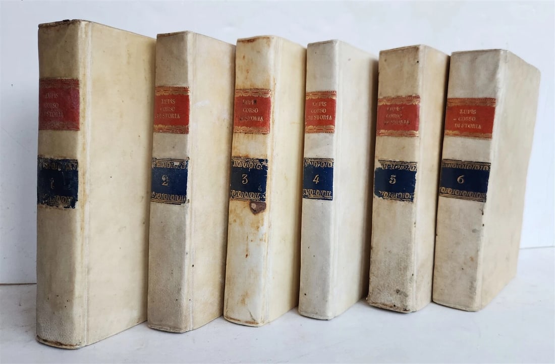 1794-1805 UNIVERSAL HISTORY by ORAZIO LUPIS 6 VOLUMES antique VELLUM BINDING (1 of 11)