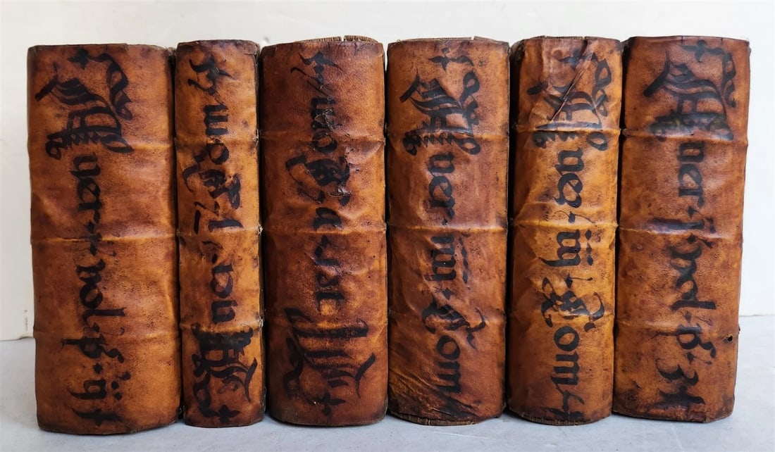 1574 ARISTOTLE 6 VOLS SET ILLUSTRATED antique VELLUM BINDINGS MANUSCRIPT SPINES (1 of 15)