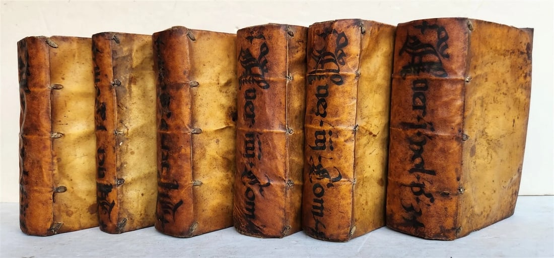 1574 ARISTOTLE 6 VOLS SET ILLUSTRATED antique VELLUM BINDINGS MANUSCRIPT SPINES - 2