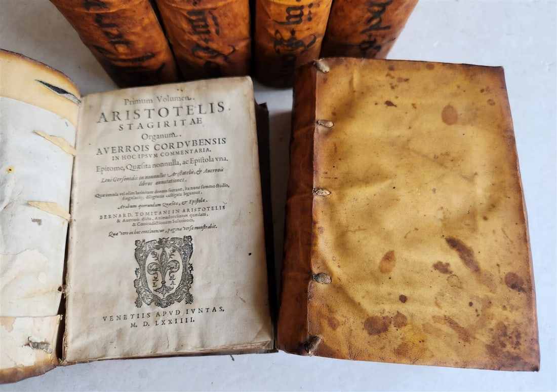 1574 ARISTOTLE 6 VOLS SET ILLUSTRATED antique VELLUM BINDINGS MANUSCRIPT SPINES - 3