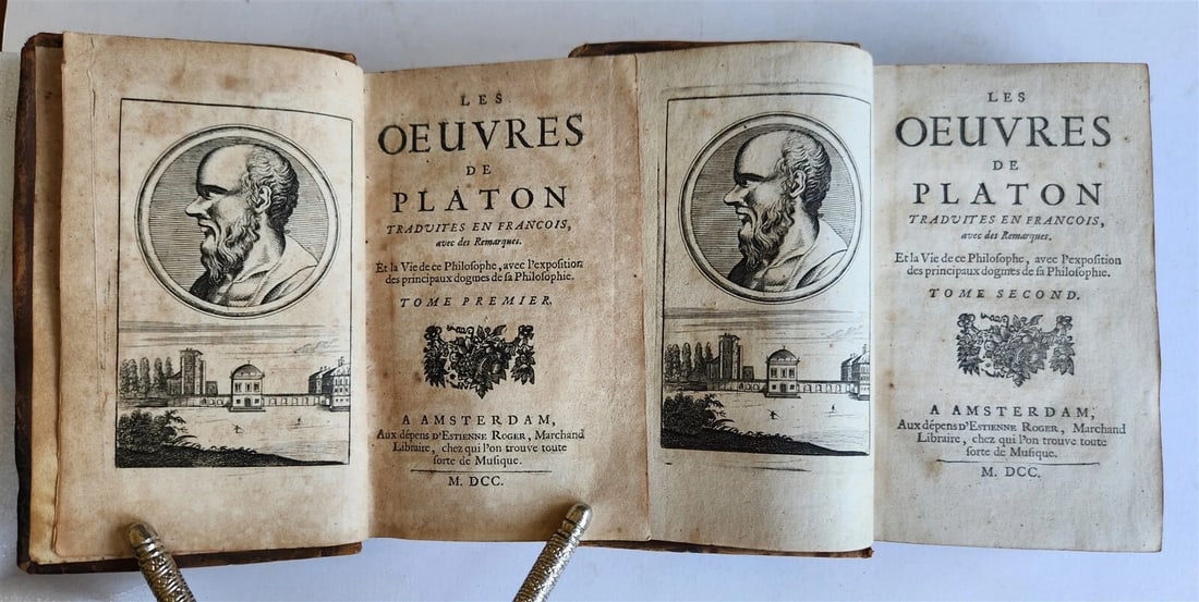 1700 WORKS of PLATO in FRENCH 2 VOLUMES antique: Title: 1700 WORKS of PLATO in FRENCH 2 VOLUMES antique Description: Plato Les oeuvres traduites en françois avec des remarques [...]. Amsterdam, Roger; 1700 2 volumes Original calf, spine with