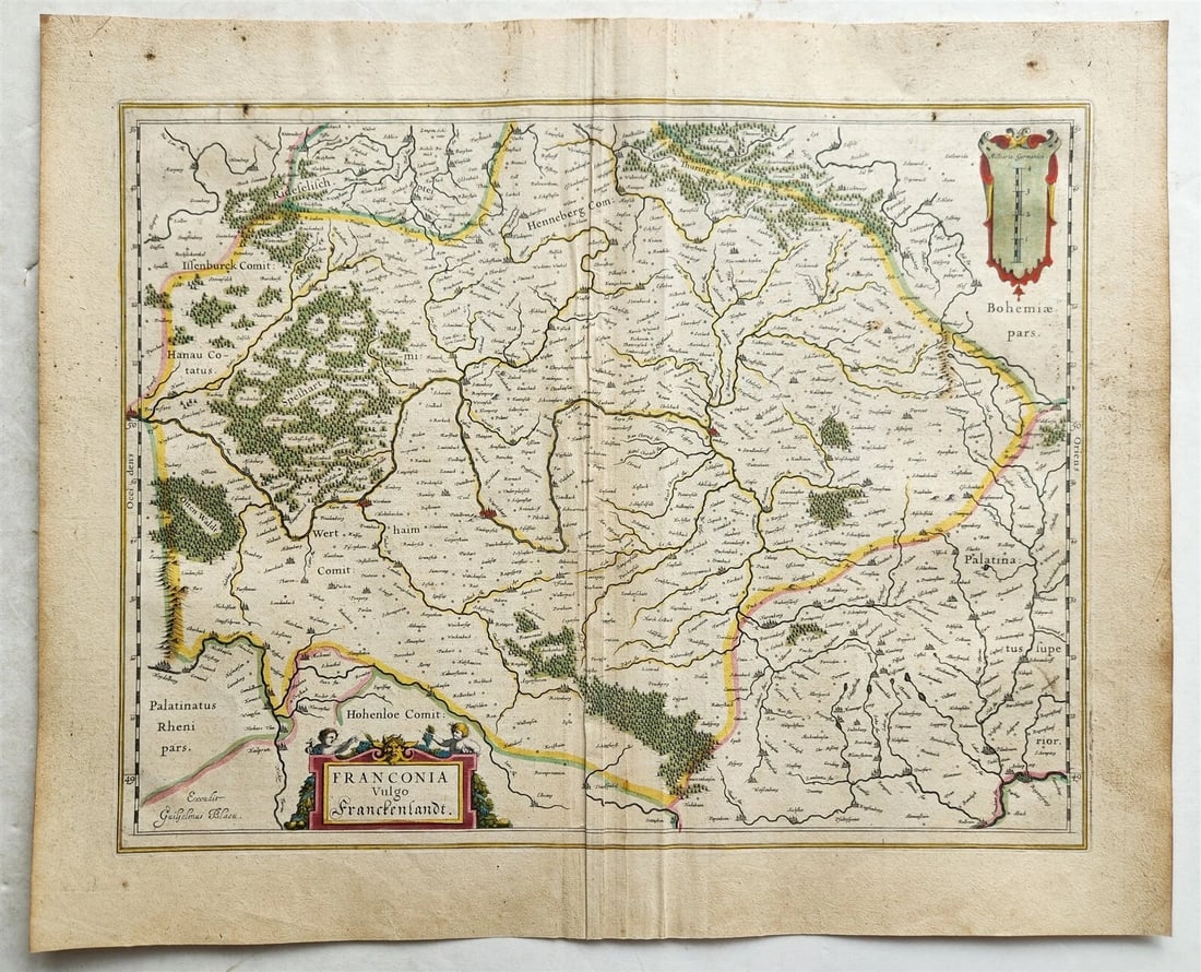 1640 MAP of GERMANY FRANCONIA REGION WILLEM BLAEU antique AUTHENTIC hand colored (1 of 3)