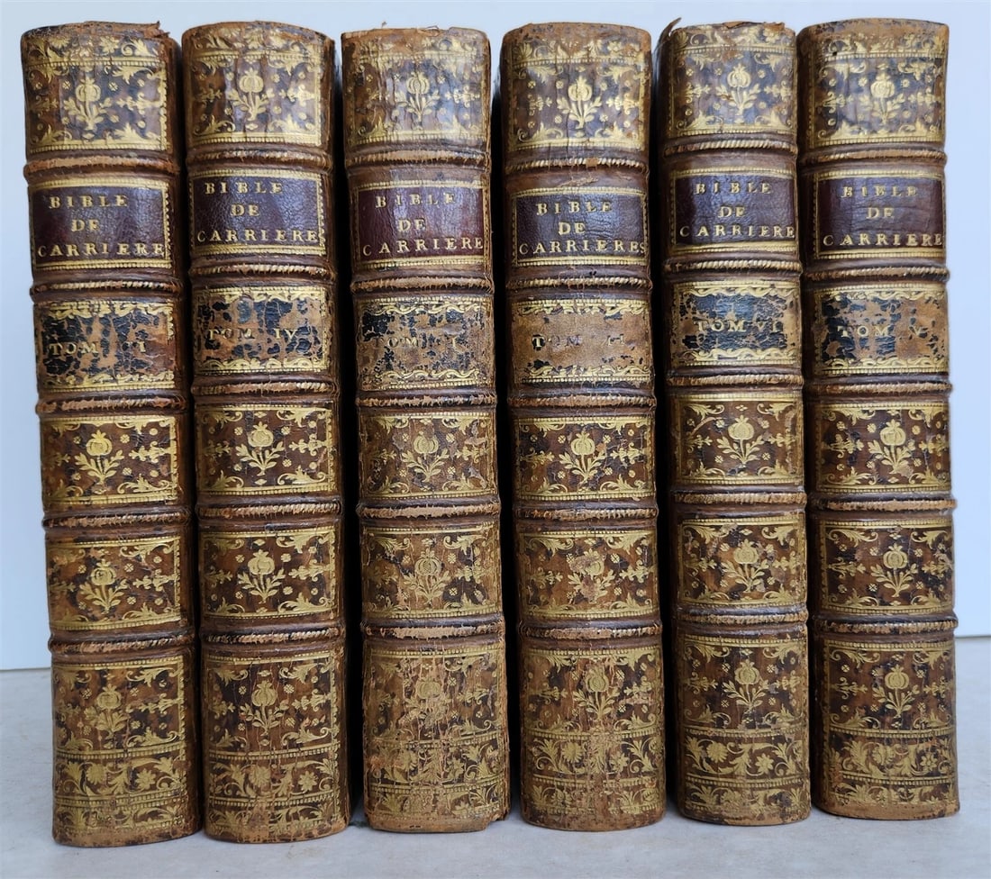 1750 BIBLE in FRENCH 6 VOLUMES antique ILLUSTRATED w/ 3 MAPS (1 of 12)