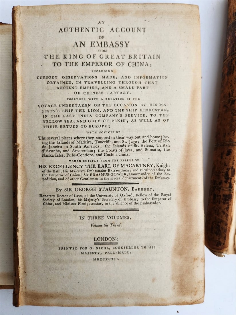 1797 EMBASSY ACCOUNT from KING of GREAT BRITAIN to EMPEROR of CHINA antique 3 v. - 4