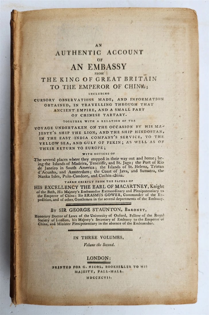 1797 EMBASSY ACCOUNT from KING of GREAT BRITAIN to EMPEROR of CHINA antique 3 v. - 9