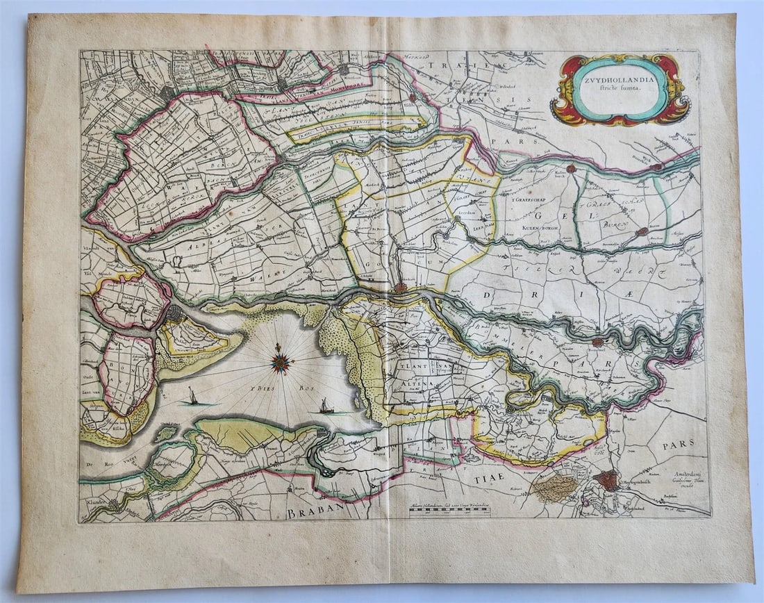 1640 ZVYDHOLLANDIA NETHERLANDS MAP by WILLEM BLAEU antique AUTHENTIC handcolored (1 of 4)