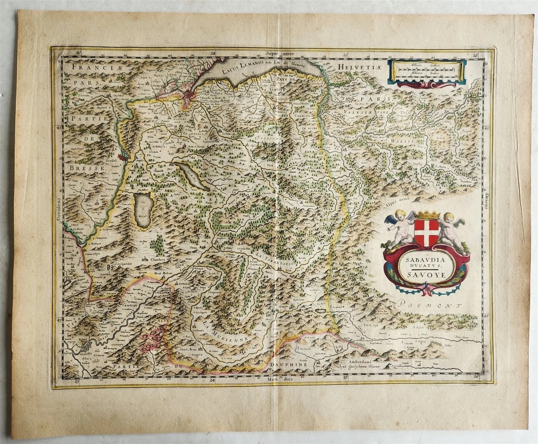 1640 MAP of FRANCE SAVOY by WILLEM BLAEU antique AUTHENTIC hand colored (1 of 3)