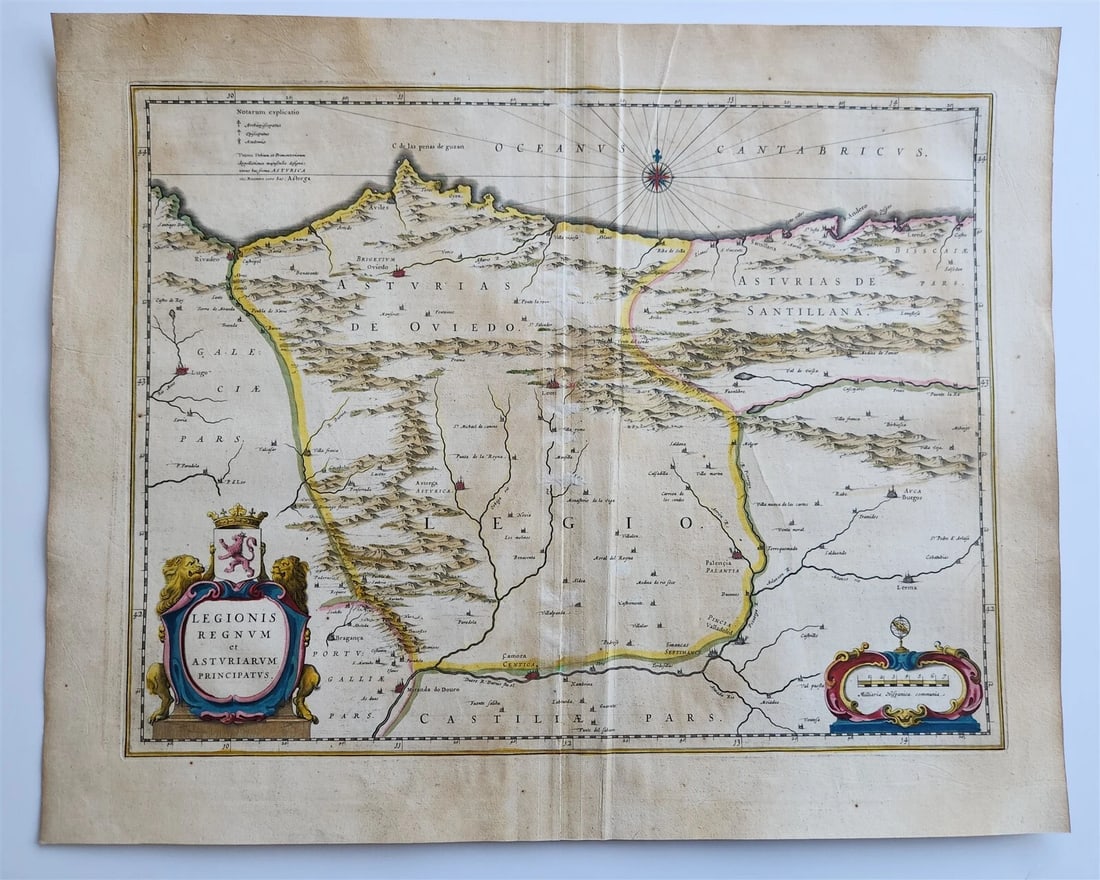 1640 ASTURIAS SPAIN MAP by WILLEM BLAEU antique AUTHENTIC hand colored (1 of 5)